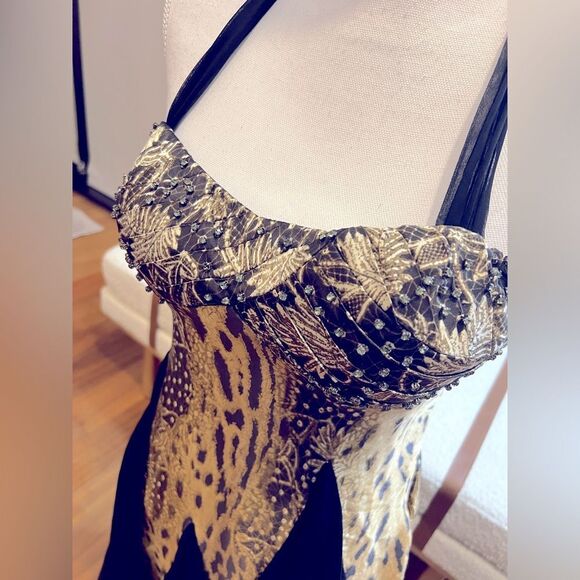 Sean Couture vintage Elegant Black and Gold cocktail Halter Dress size Small - Picture 4 of 10